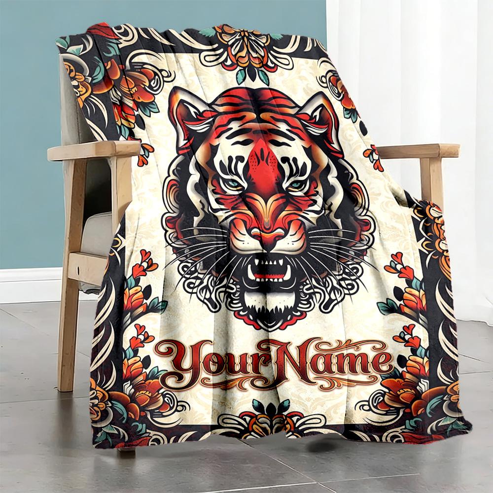 Tattoo Style Personalized Name Blanket Gift Customizable Blanket Comfortable Perfect for Living Room Office Chair Bedding Nap Four Seasons Universal