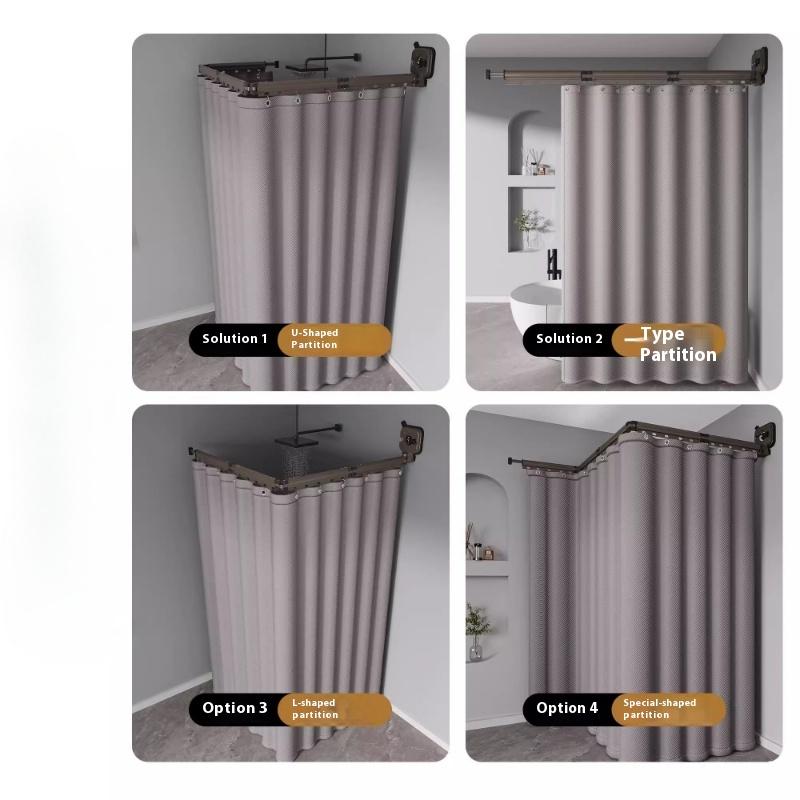 Z-shape Folding Invisible Bathroom No Punching Toilet Bathing Waterproof Partition Dry and Wet Separation Shower Curtain
