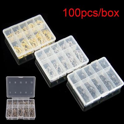 100 Pièces 1 Boîte Haute Qualité 10 Tailles Acier au Carbone Hameçon de Pêche Durable Tête Hameçons de Pêche Appât à Poisson