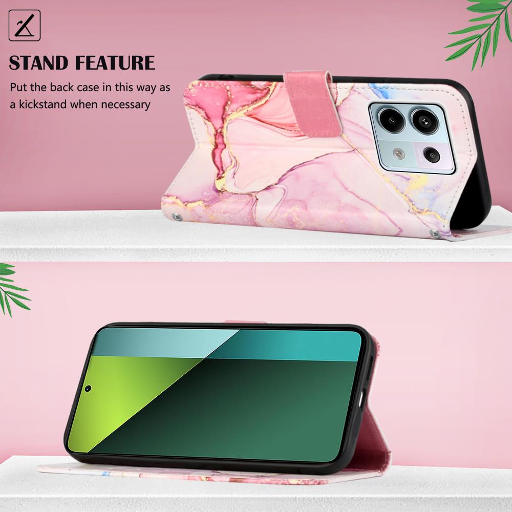 For Xiaomi Redmi Note 13 Pro 5G/Poco X6 5G Leather Case with Shoulder Strap Marble Pattern Phone Stand Cover