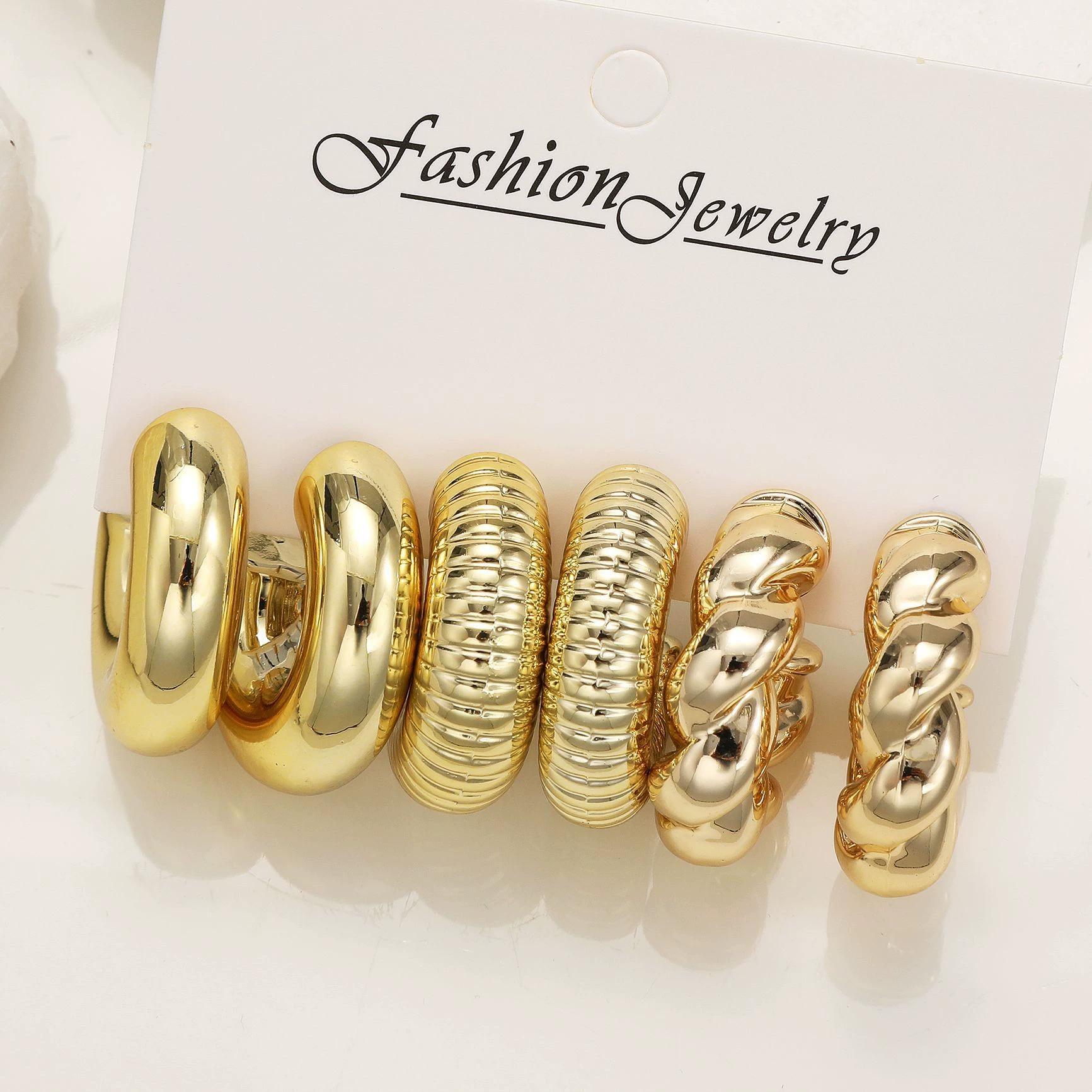 

18 Pcs/Set Large C-Shape Teardrop Hoop Earrings for Women Fashion Gold Color Exaggerated Twist Earring Daily Wear Jewelry Gifts