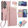 Crossbody Wrist Strap Case for Samsung Galaxy Z Fold 8 Ultra 7 6 5 4 3 5G Wallet with Card Holder Zipper PU Leather Flip Cover
