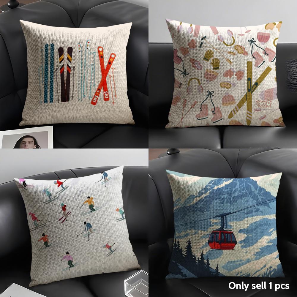 Ski Resort Prop Cushion Cover Natural Linen Organic Fabric Double-Sided Printing Sofa Home Decor Gift Pillow Case