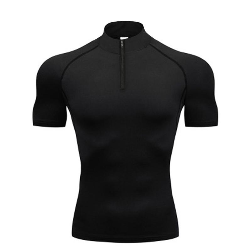 Muscleguys Compression Shirt Men Running Short Sleeve T-shirt Gym Clothes Summer Tight Fitness Polo Shirt Quick Dry Bodybuilding Muscle Tee