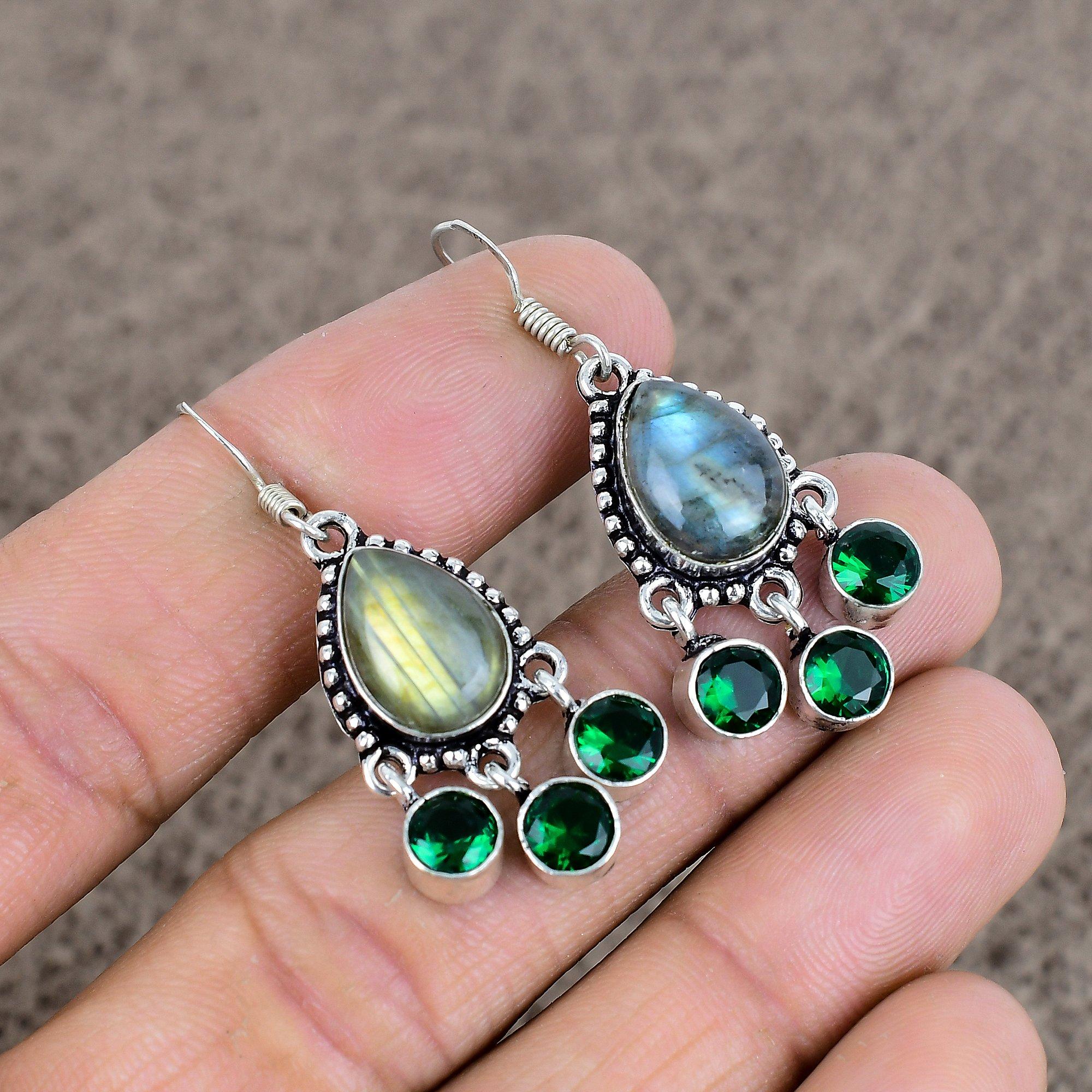 

Labradorite, Diopside Gemstone 925Sterling Silver Jewelry Earring 1.77 KKG-124