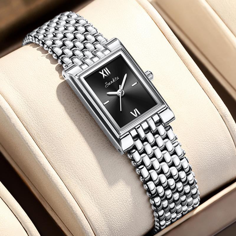 SUNKTA Montre Mode Femme Carrée Créative Acier Inoxydable Étanche Pour Femmes Élégant Bracelet Montre à Quartz Dames