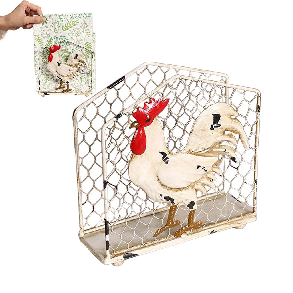 Rustic Rooster Decor Box Dispenser Creative Cocktail Napkin Holder Iron Wired Napkin Holder For Dining Bathroom Kitchen