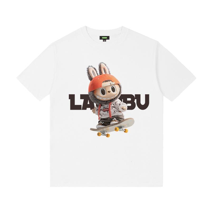 Labubu Design Sense Cartoon Casual Printed T Shirt Summer Loose Couple Pure Cotton T-shirt Men and Women Half Sleeve