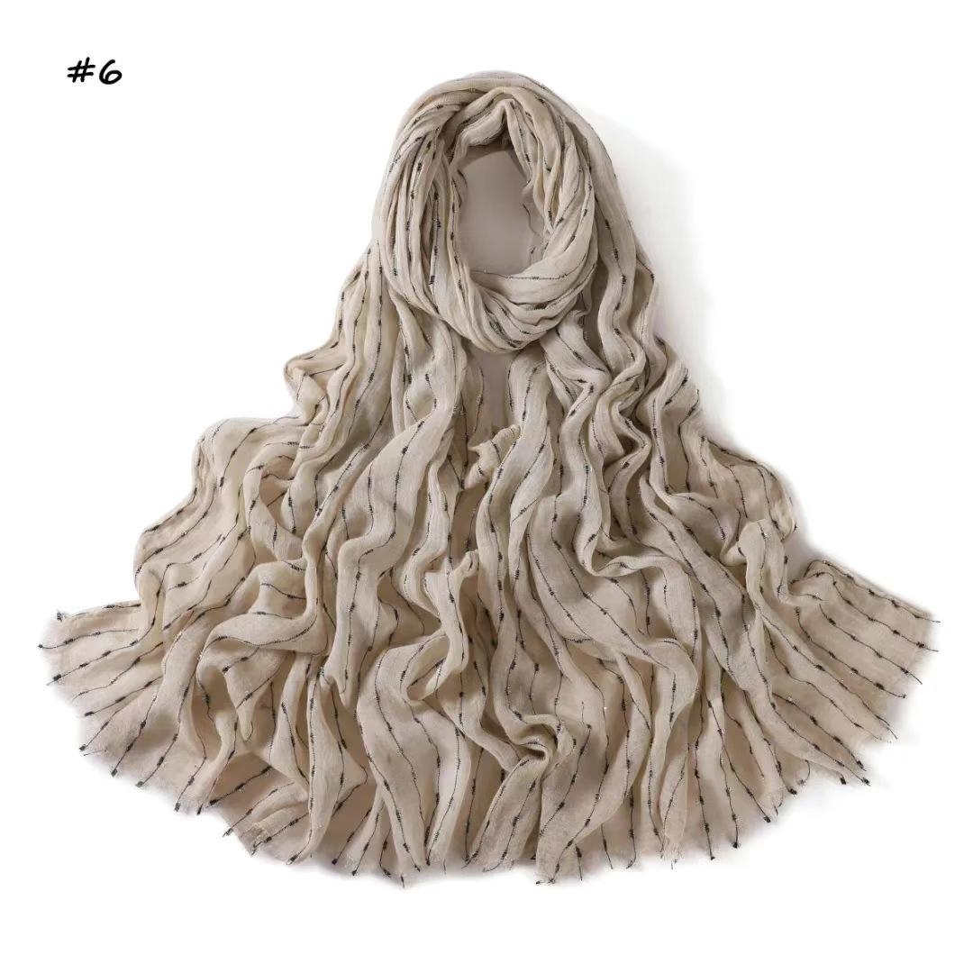 

Новый полосатый хлопково-вискозный хиджаб-шарф для женщины мусульманские хиджабы бахрома шаль мода хлопок лен повязка на голову ислам тюрбан фуляр