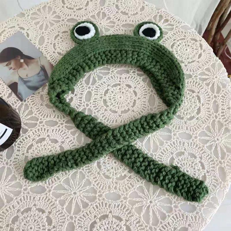 Gestrickte niedliche Mütze Froschaugen Kapuze Wollmütze Damen Trend Herbst Winter Warme Ohrenschützer Gehörschutz Gewebte Mütze