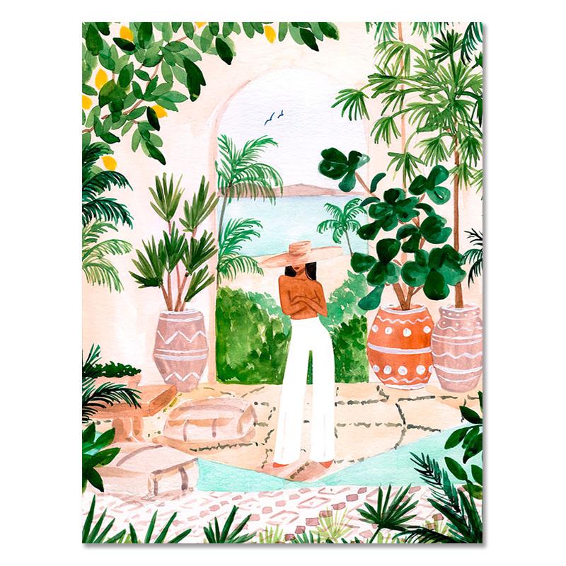Strand Pool marokkanischer tropischer Dschungel Schaukel Wiese Wandkunst Leinwand Malerei Poster und Drucke Wandbilder für Wohnzimmer Dekor