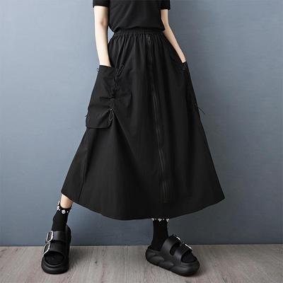 Plus Size High Waist Vintage Black Summer Casual Loose Long for Woman Skirts Womens Skirt