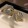 Threaded Earrings for Women Gold Sexy Temperament S925 Silver Needle Versatile Striped Rhinestone Flower Earrings Style Earrings Stud Earrings