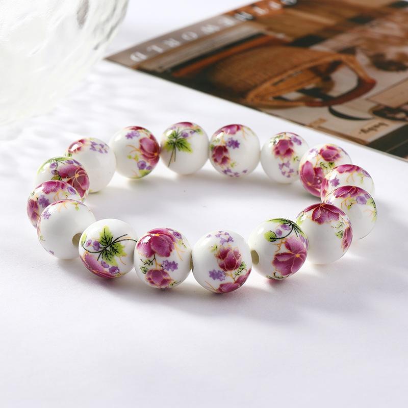 Ceramic beaded flower bracelet women's retro medium and high-end sense simple Jingdezhen bracelet.