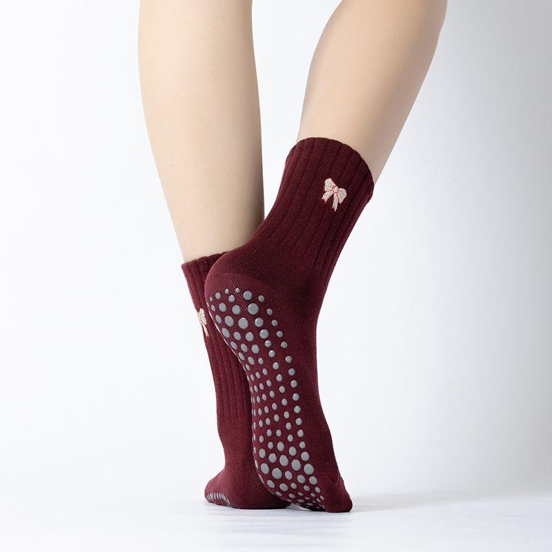 

Pilates Professional Female Non-Slip Socks Bows Knee Socks Yoga Socks No Finger Indoor Dedicated Sports Fitness Socks Angla Red Bows Embroidery
