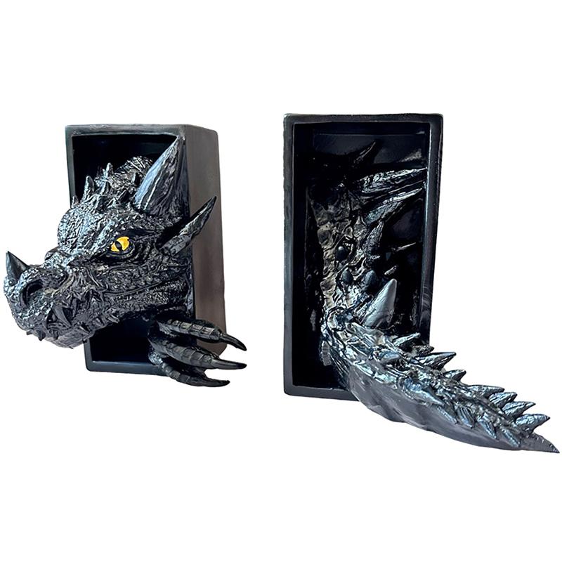 Gothic Dragon Bookends Ornaments 3D Horror Dragon Decorative Bookends Resin Dragon Bookends Creative Sculpture Bookends