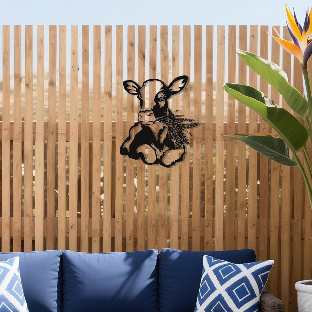 Metal Cow Wall Art Farmhouse Kitchen Decor 12x11 Inch Rustic Animal Sculpture for Living Room Garden Indoor Outdoor Metalwork