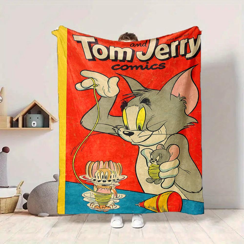 1pc Tom Jerry Flannel Throw Blanket - HD Printed Lightweight Soft Warm All-Season Blanket for Sofa, Bed, Travel054