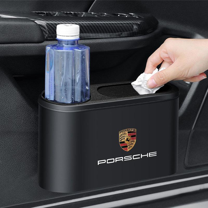 1Pcs Trash Can Auto Emblem Garbage Box Bin Storage Car Accessories For Porsche Boxster Cayenne Panamera Macan Cayman 911 918 996 917 991