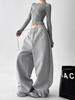 Women's High-Waist Classic Sports Sweatpants - Spring/Autumn 2025, Slimming Loose Fit, Straight Wide Leg Long Pants.