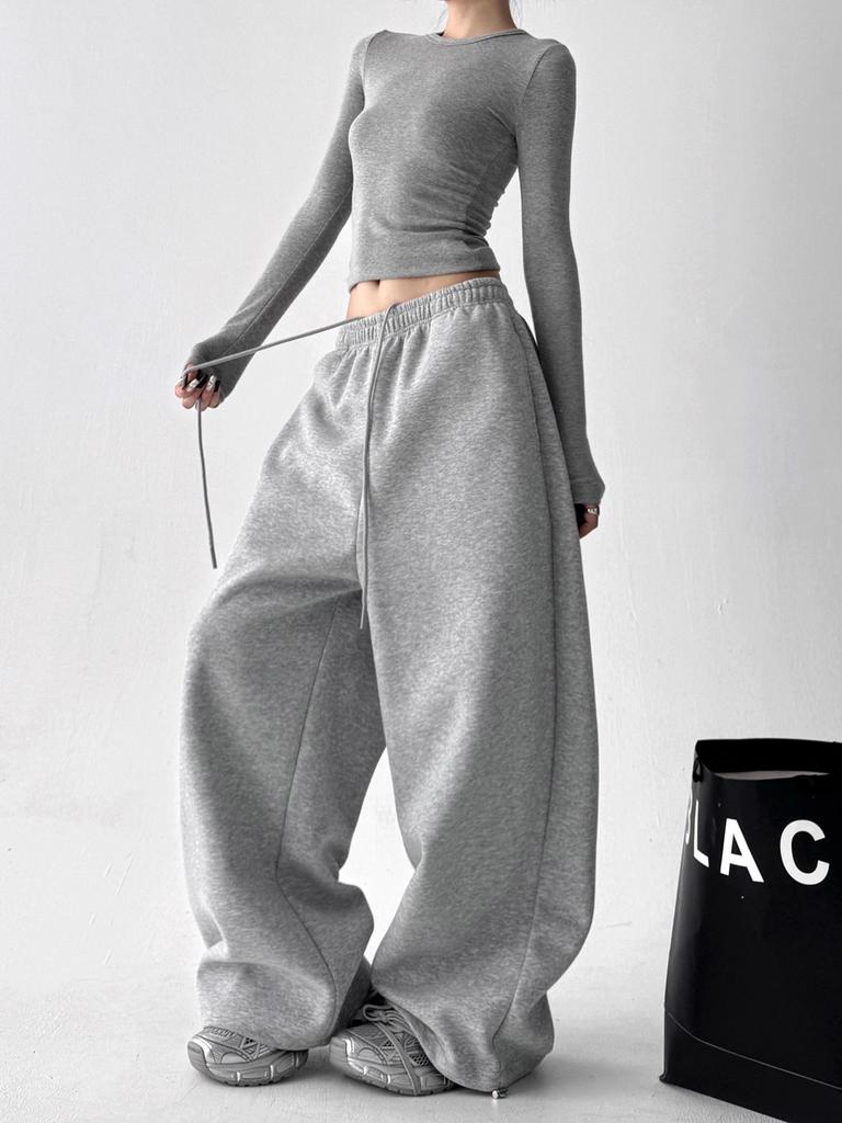 Women's High-Waist Classic Sports Sweatpants - Spring/Autumn 2025, Slimming Loose Fit, Straight Wide Leg Long Pants.