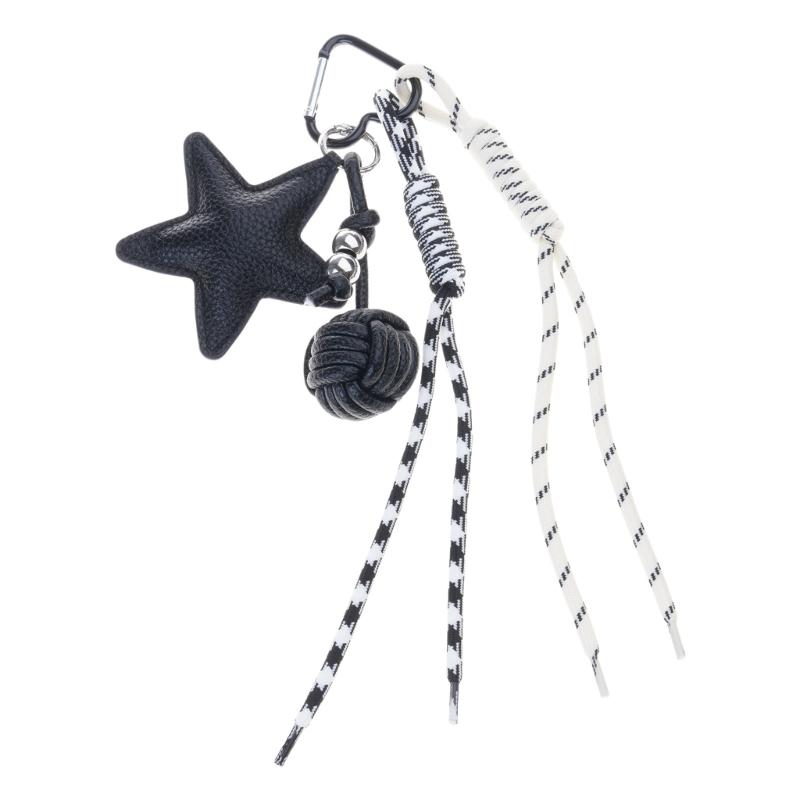 Trendy PU Leather Star Pendant Keychain Stylish Braided Rope Key Holder Handmade Colorful Keyring for Fashion Lovers