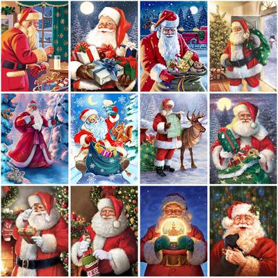 Pintura de Diamantes 5D de Papá Noel DIY Taladro Redondo Completo Bordado de Diamantes de Dibujos Animados Kits de Punto de Cruz Arte de Pared Regalo Decoración del Hogar