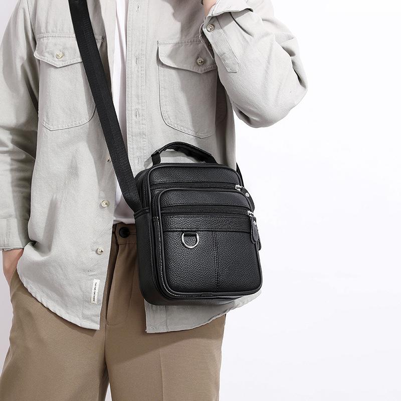 Vertical Genuine Leather Shoulder Bag, Top-layer Cowhide Men's Bag, Casual Bag, Youth Crossbody Bag