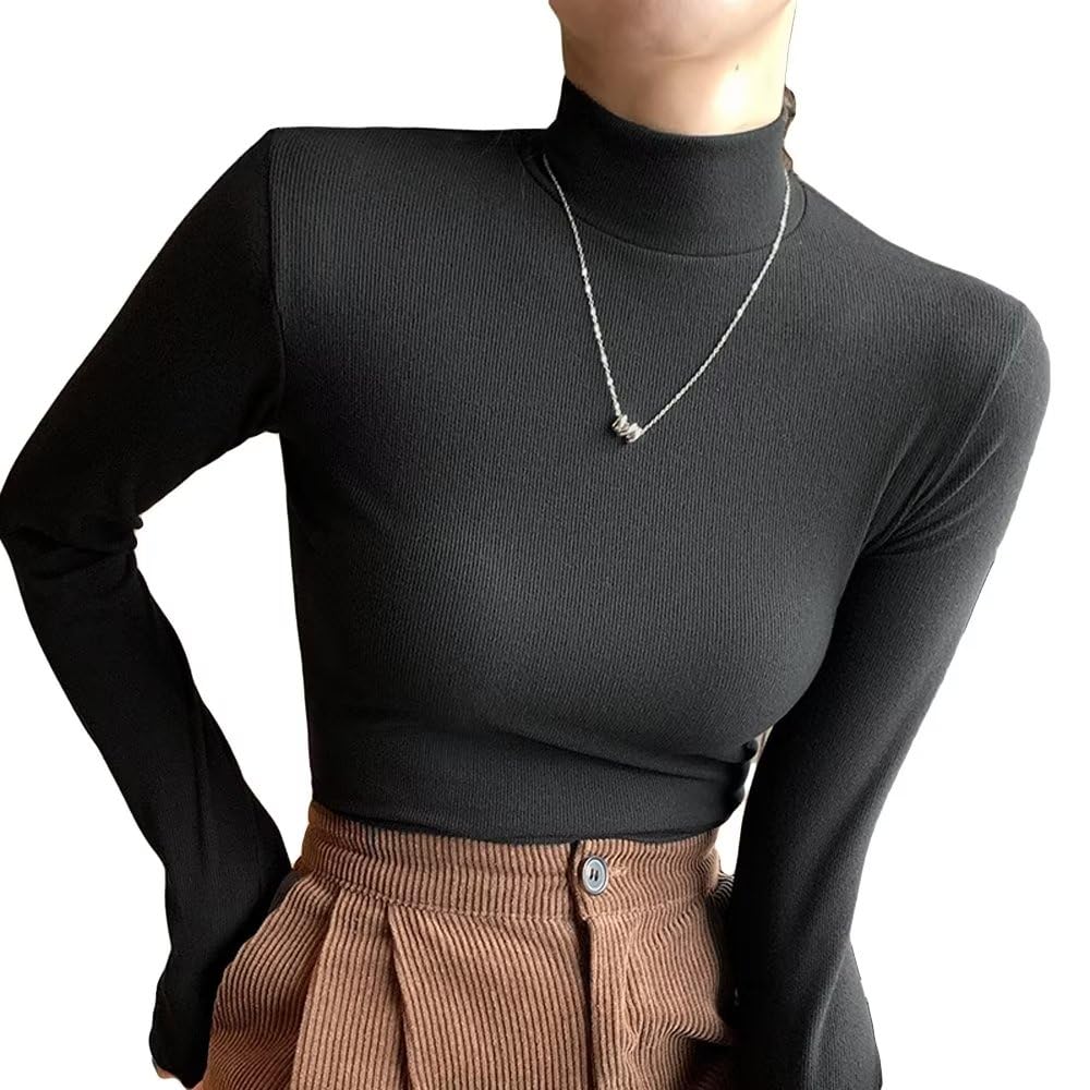 

Warm Ribbed High Neck Cut and Sewn Long Thermal Soft Stretch Black L [Uroi] Women s Undershirt, Sleeve, Autumn/Winter, Storage, Fluffy, T-shirt, Tops,