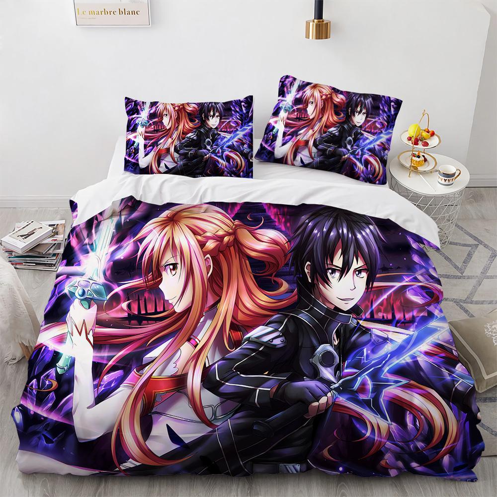 Sword Art Online Bedding Set Anime Duvet Covers King Queen Double Twin Size Adults Kids Bed Linens Single Double Size Decor Home