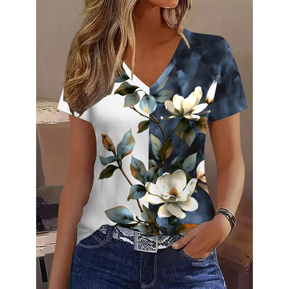 Casual Flower Print Women's Top Casual Loose Short Sleeve Comfortable T-Shirts Women’s