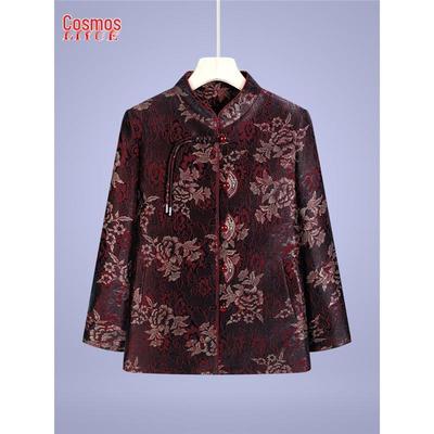 2025 Spring/Autumn Chinese Style Grandma Cardigan: Elegant, Turn-Down Collar Coat & Stand-Up Collar Top for Middle-Aged & Elderly