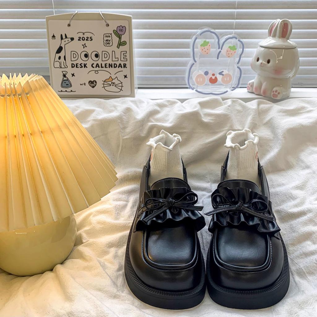 Bow platform small leather shoes women's spring new Mary Jane single shoes