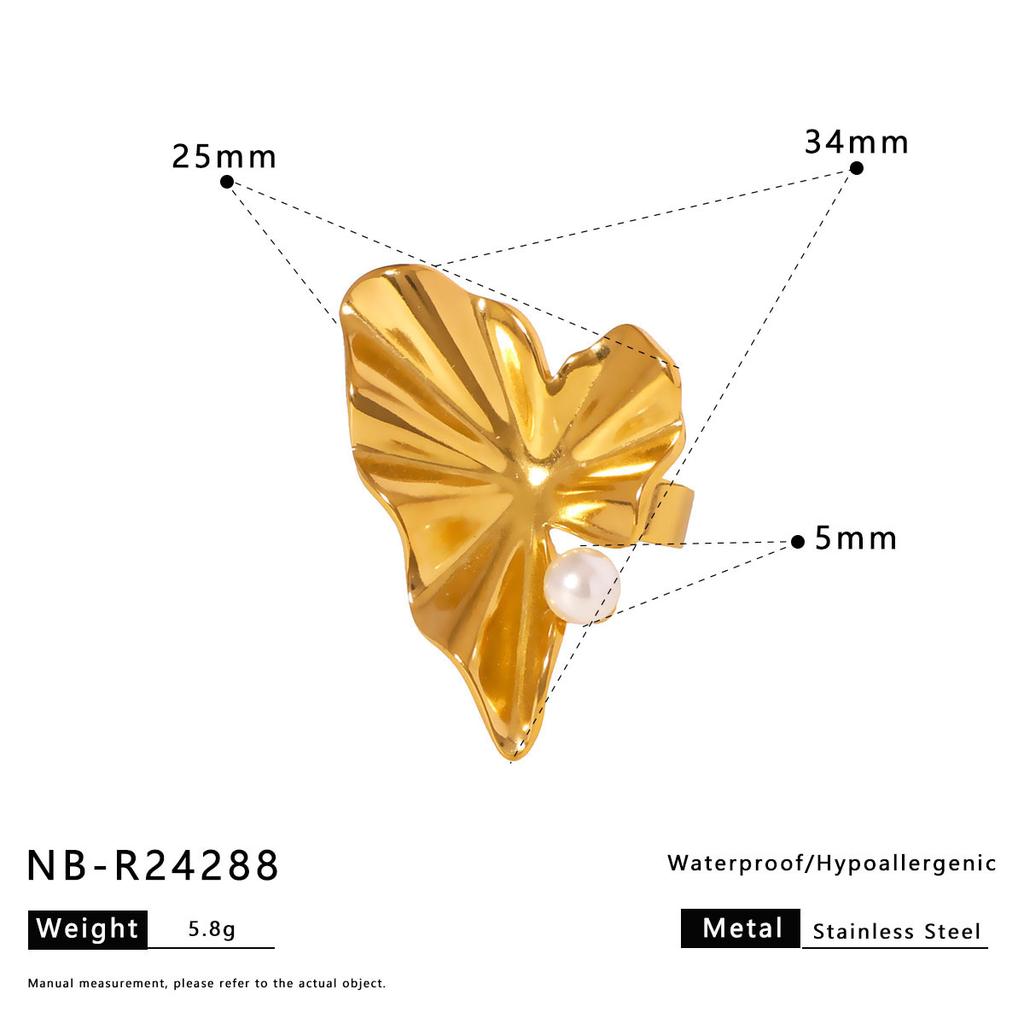 18K Gold Plated Stainless Steel Flower Pearl Ring, Custom Vintage Statement Ring for Cocktail Party Birthday Gift