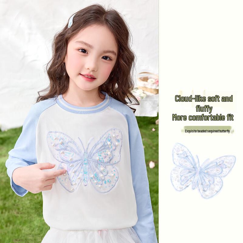 Girls' Cotton Long-Sleeve Butterfly Print T-Shirt