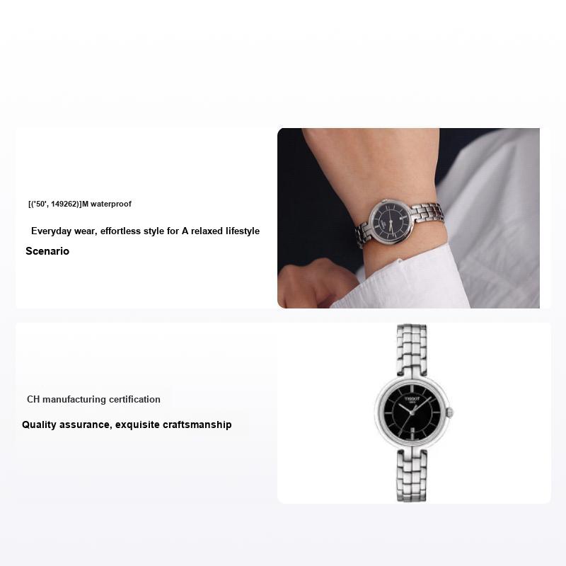 TISSOT Montre  S&eacute;rie Flamingo Mouvement Quartz R&eacute;sistante &agrave; l'eau 50 M&egrave;tres Bo&icirc;tier Acier Inoxydable Cadran Noir Bracelet Acier T094.210.11.051.00 Regular Watch