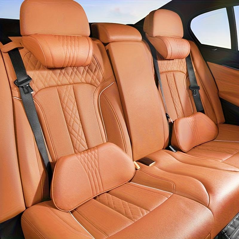 Nappa Leather Car Neck and Lumbar Support Pillows, Breathable Seat Cushions with Fine Embroidery for All Season Interior Use