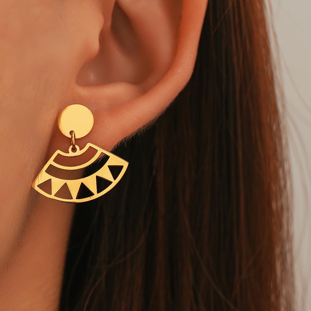 Stainless Steel Earrings New Popular Geometric Pendant Korean Trendy Personality Creative Dangle Earrings For Women Zircon Gift