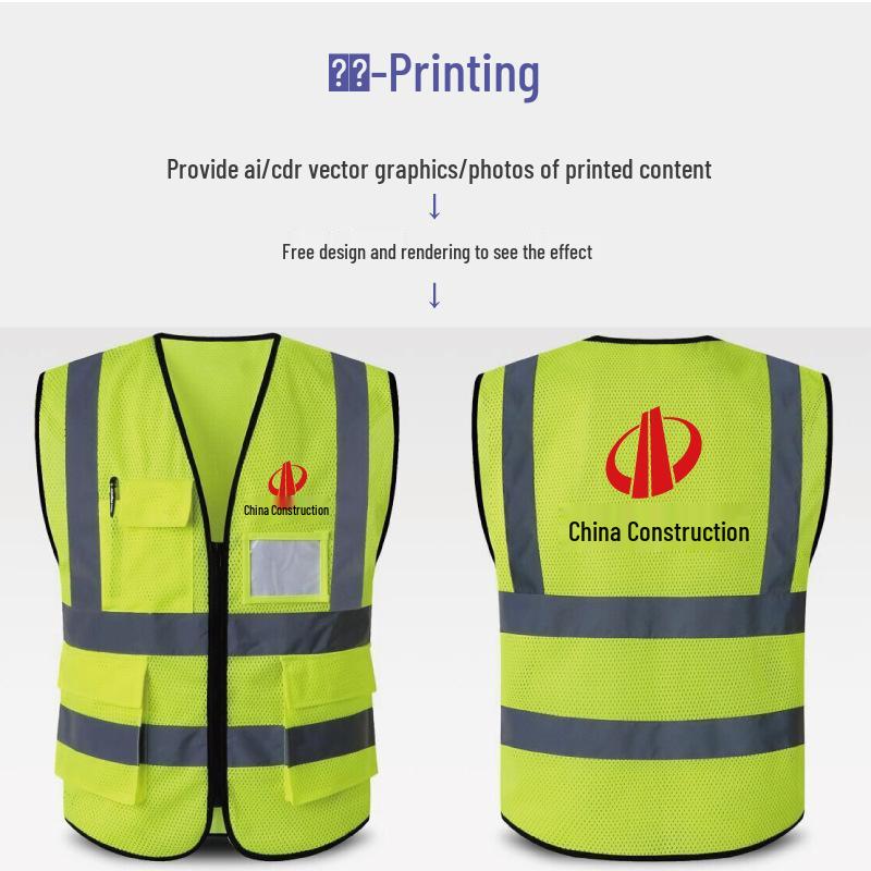 Fluorescent Mesh Safety Vest with Reflective Strips and Multi-Pocket Design