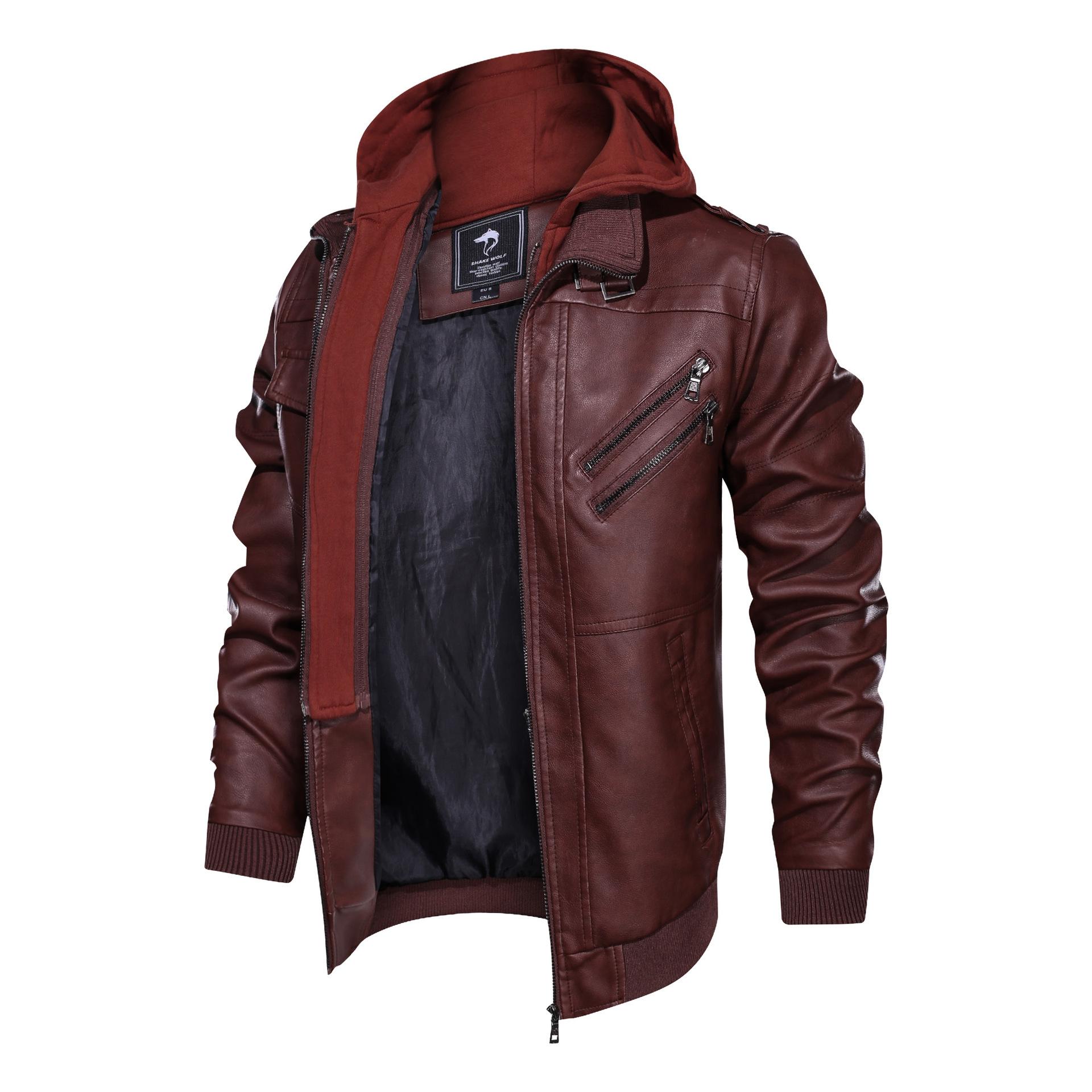 Модная мотоциклетная кожаная куртка мужская облегающая на молнии осенняя мужская кожаная — фото 4