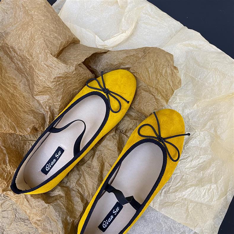 

Fashion IPPEUM Ballerina Shoes Satin Round Toe Mary Janes Flannel Ballet Flats For Women 245 жёлтый