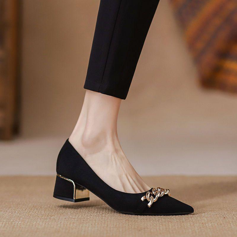 Black Woman Pumps Spring and Autumn With Medium Heels Pointed Toe Shoes for Women Wholesale Y2k On Promotion Discount Shoe Sale