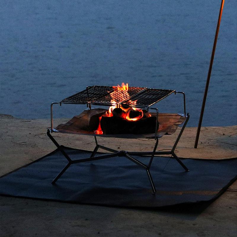 Wielofunkcyjny składany stojak na ognisko grillowy Turystyczny przenośny ruszt grillowy kempingowy Zestaw naczyń kuchennych zewnętrznych Stojak na grill BBQ Uchwyt do kuchenki gazowej na drewno