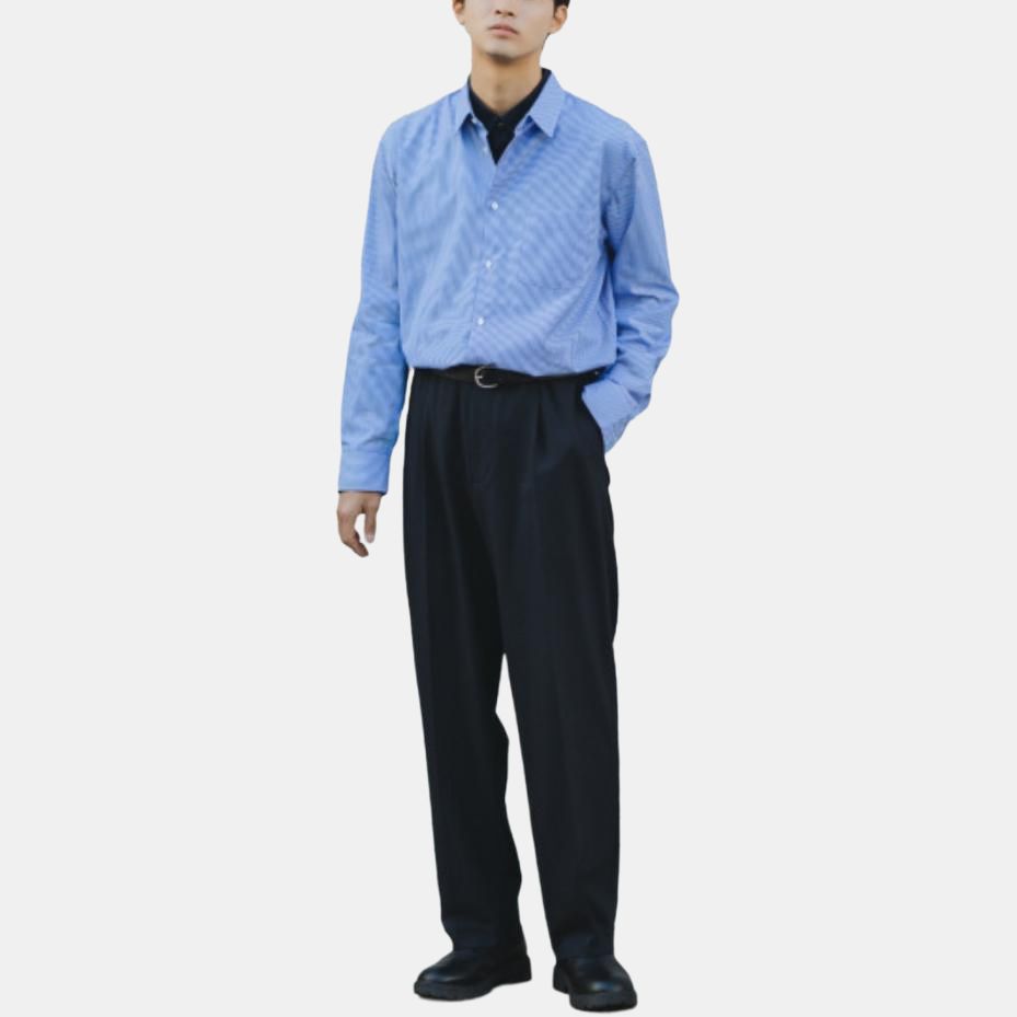 UNIQLO Jil Sander Collaboration Striped Button-Up Long Sleeve Shirt Men shirts Blue 478673-63