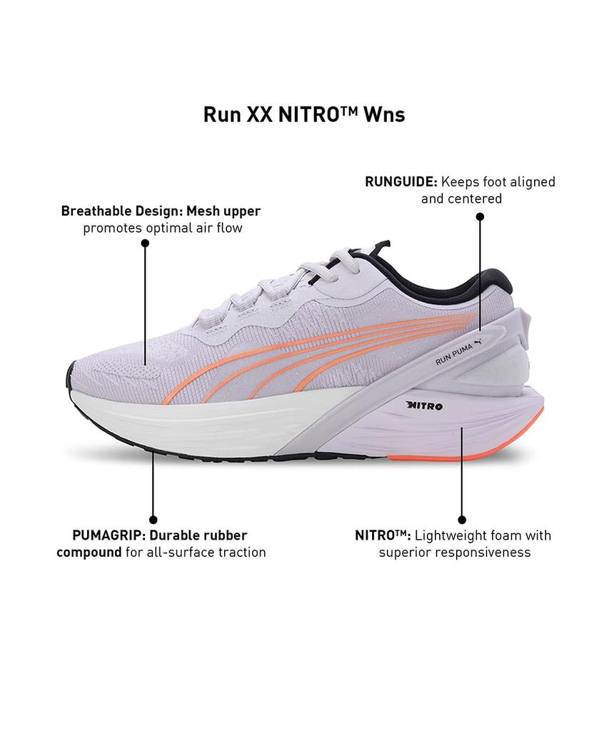 Puma Run Double X Nitro Running Sneakers by 2022 Lavender Size cm (376171) [Worn AYA] Women's Spring/Summer Colorway Fog/Metallic Silver/Neon Citrus,