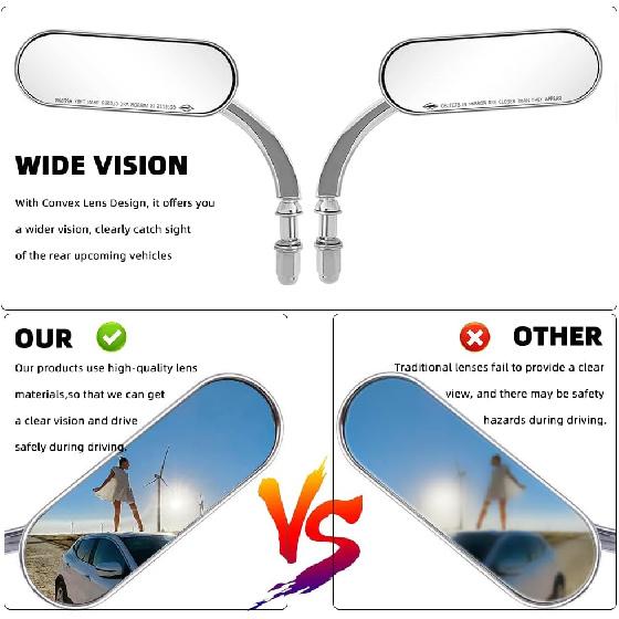 Chrome Oval Shape Motorcycle Mirrors,Upgrade Rearview Motorcycle Mirrors Compatible with Harley Road King Softail Street Glide Electra Dyna And More