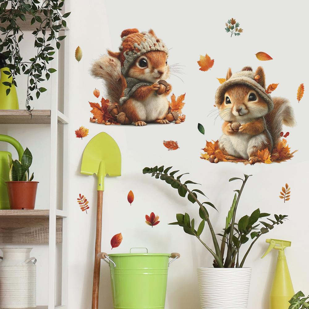 Cartoon Autumn and Winter Squirrel Hazelnut Bedroom Living Room Home Beautification and Decoration Stickers