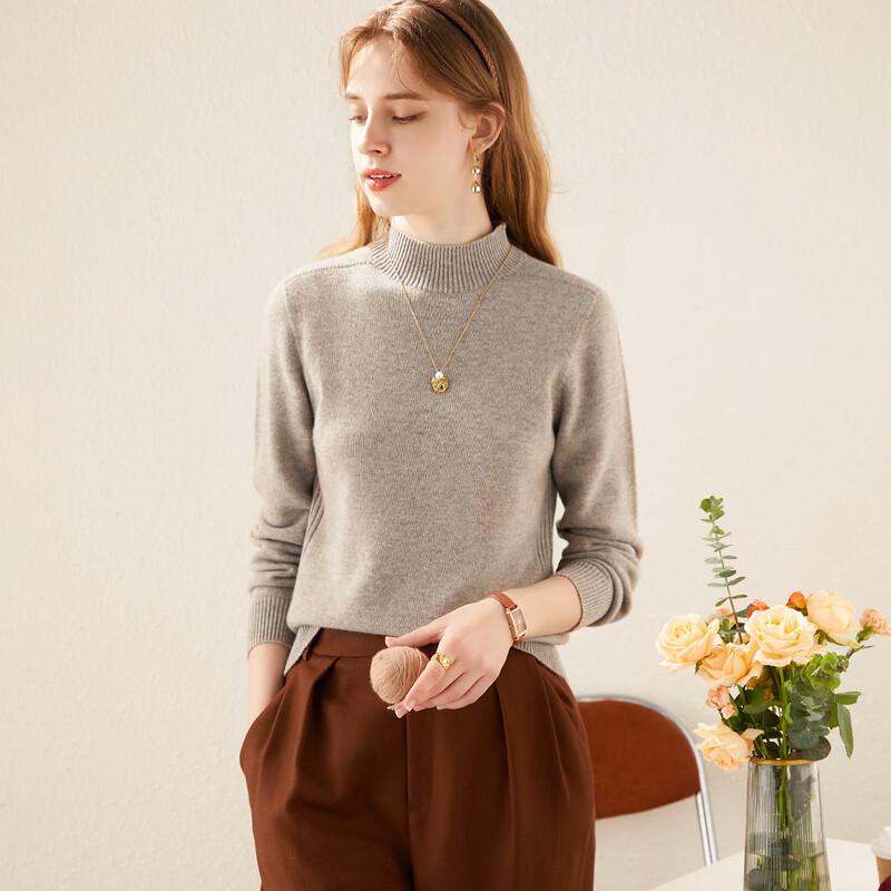 TUHUANG Women's Seamless Pure Wool Mock Neck Sweater