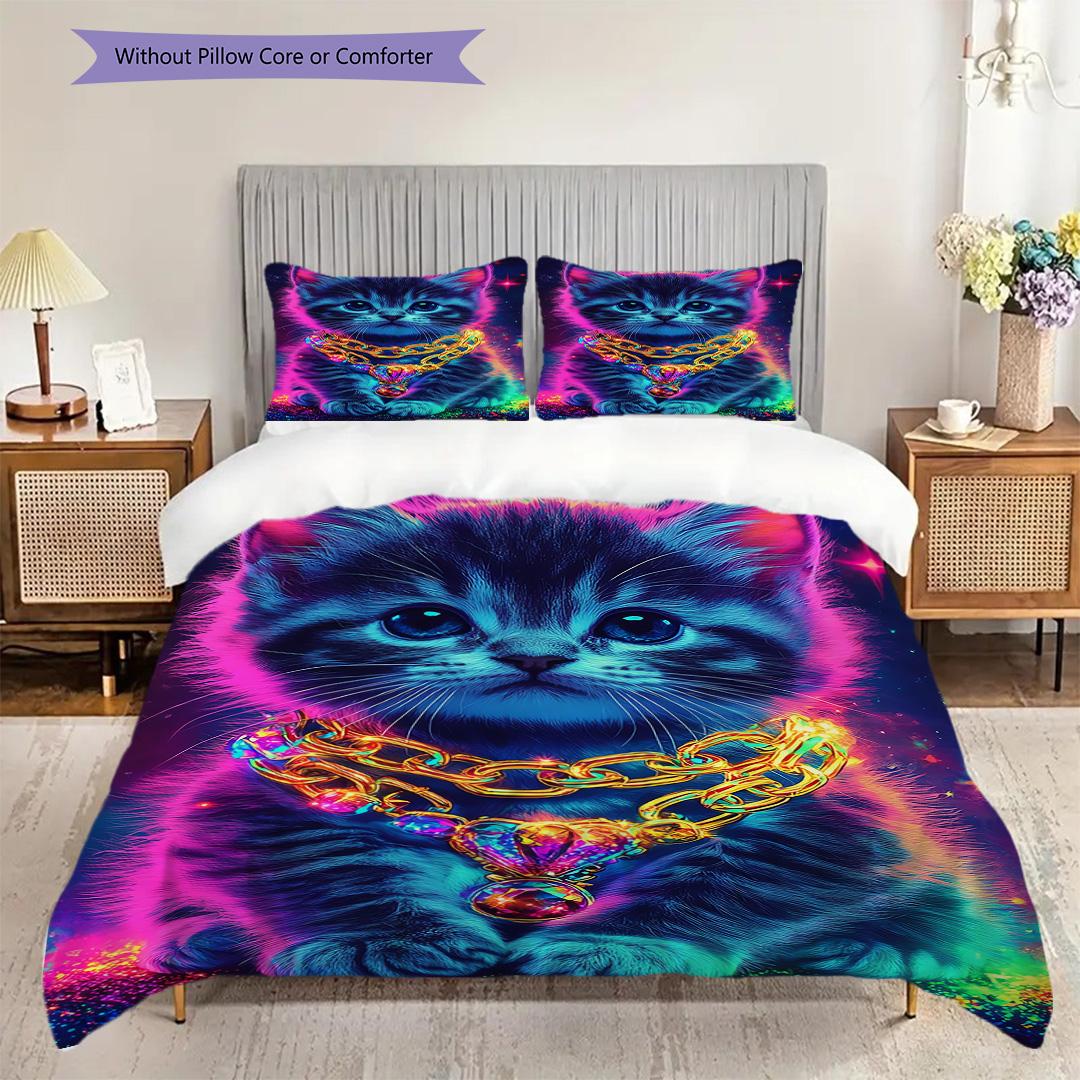 

Kitten Pattern Bedding Quilt Set Quilt Cover Pillowcase Home Decoration Birthday Gift (1 * duvet cover + 2 * pillowcase, without core) 135x200cm