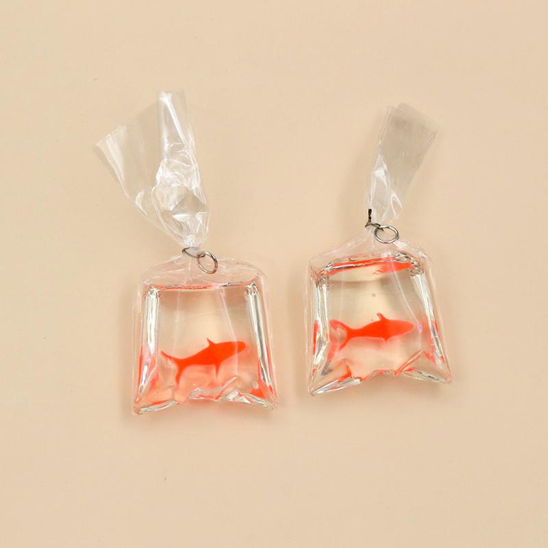 10pcs 50x23mm Transparent Water Bag Fish Resin Charms Funny Ocean Coral Goldfish Pendant For Earring Keychain DIY Jewelry Make